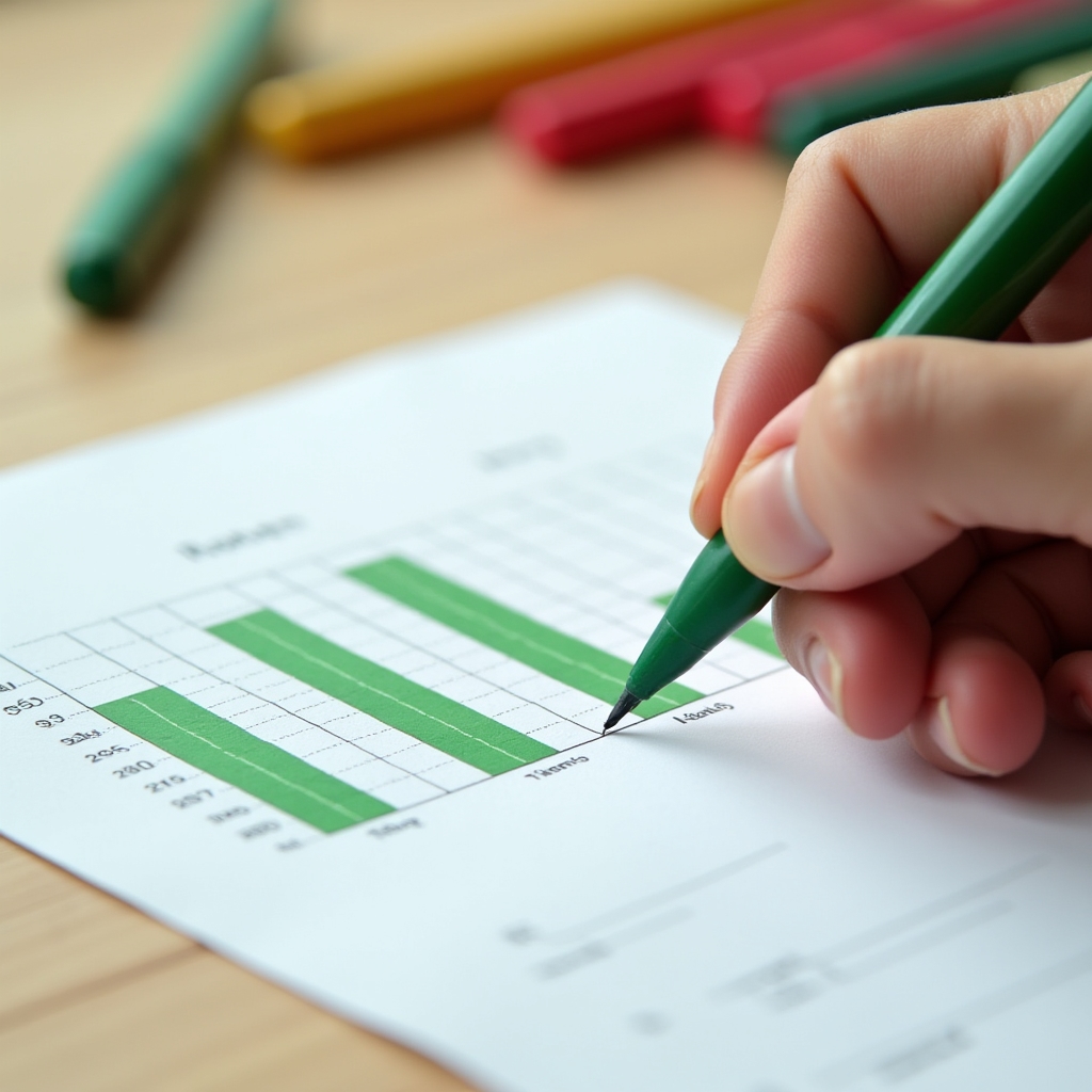 A simple hand-drawn budget chart on graph paper with coloured pens nearby